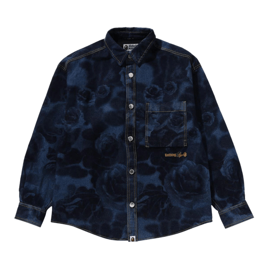Bape Floral Camo Jacquard 13oz Denim Long Sleeve Shirt 'navy'