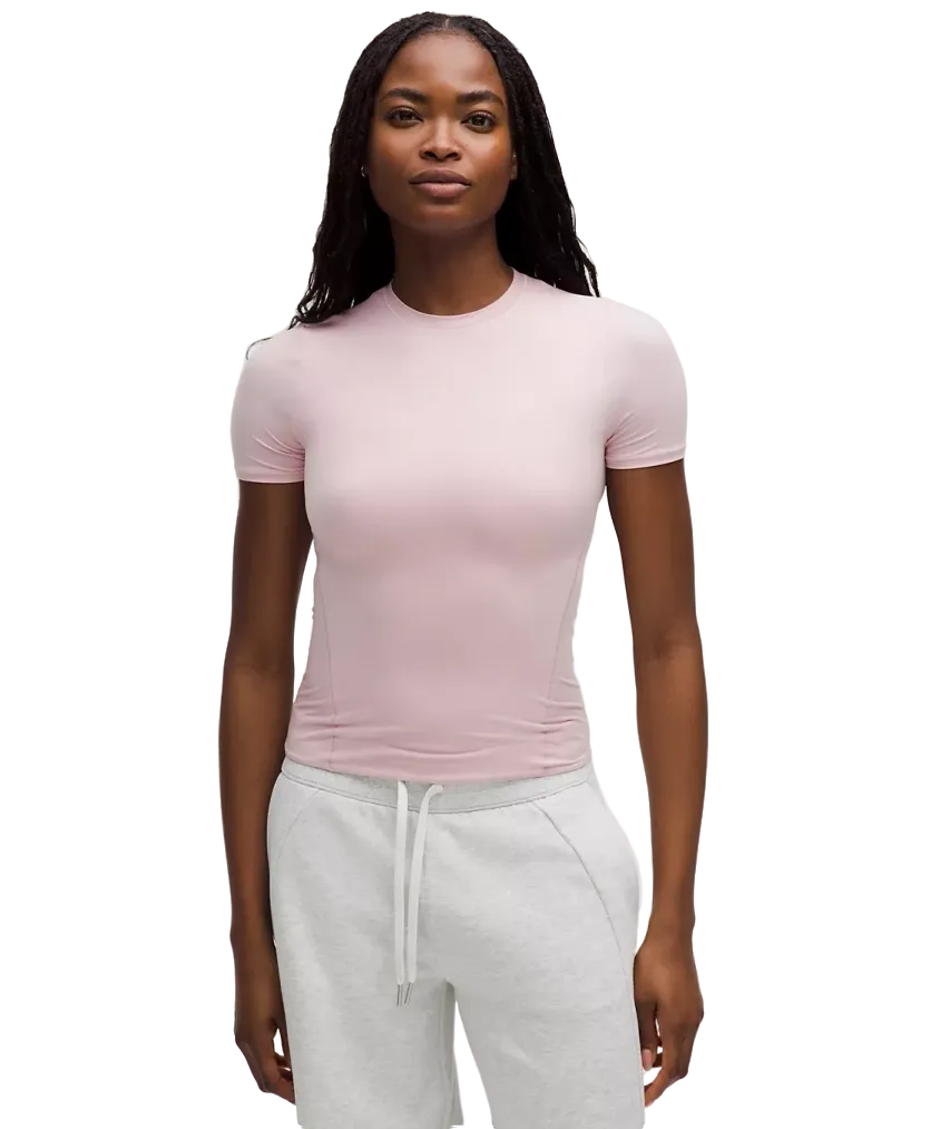 Lululemon Wundermost Ultra Soft Nulu Hip Length Crewneck Shirt Pink Haze
