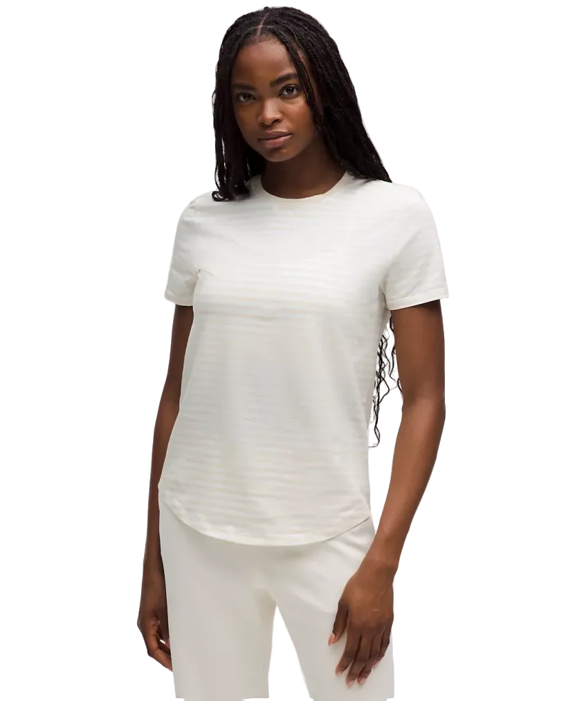 Lululemon Love Curved Hem Crewneck T Shirt Narrow Bold Stripe Light Ivory White