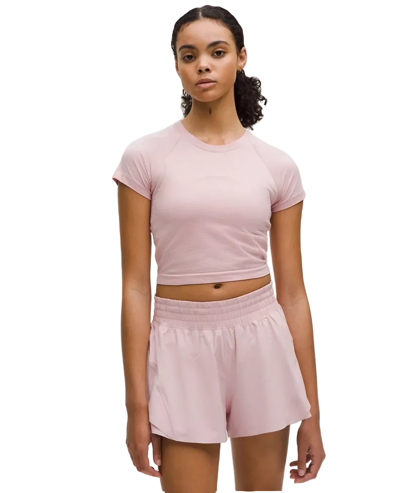 Lululemon Swiftly Tech Cropped Short Sleeve Shirt 2.0 Pink Haze