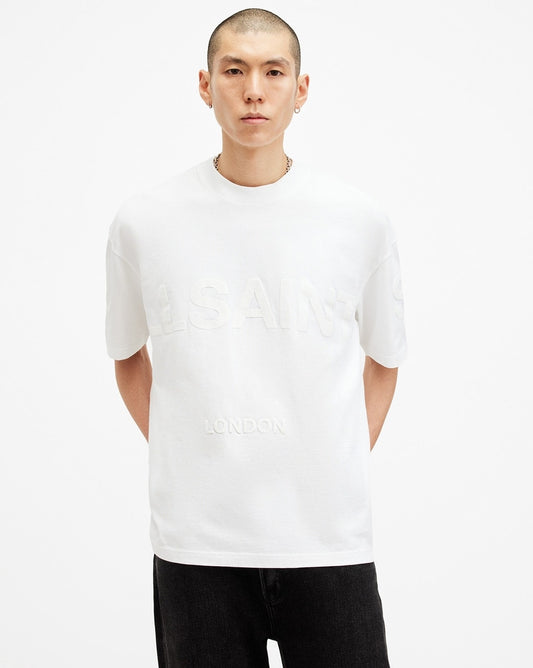 All Saints Men Logo Print Oversized Crew Neck T Shirt (optic White)