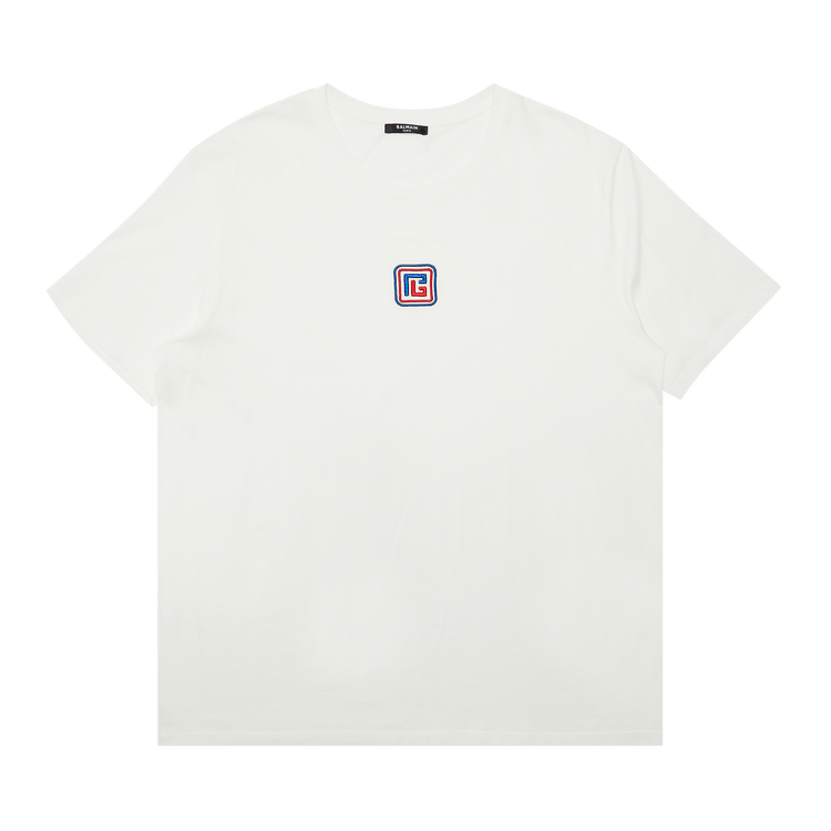 Balmain Bulky Fit Pb T Shirt 'blanc/bleu Moyen/rouge Vif'