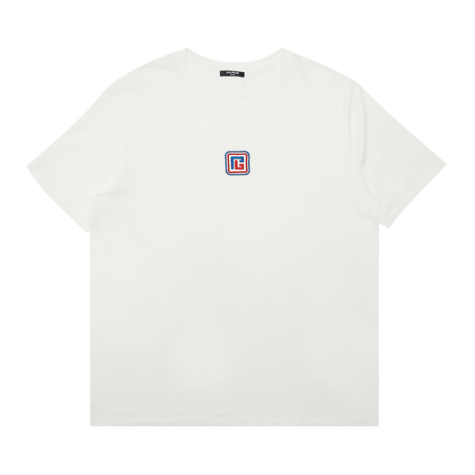 Balmain Bulky Fit Pb T Shirt 'blanc/bleu Moyen/rouge Vif'