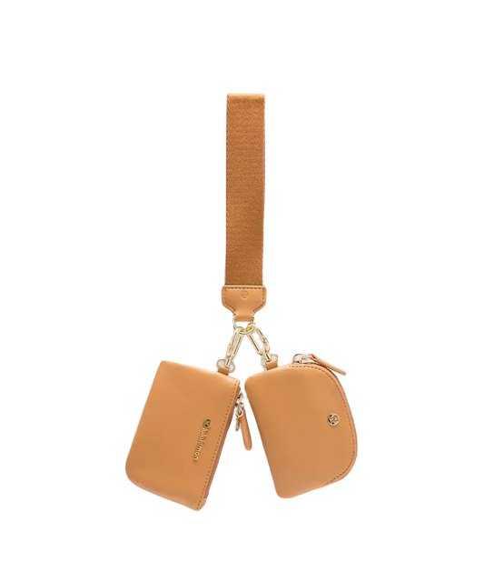 Lululemon Dual Pouch Wristlet Leather Alternative Chestnut Brown/gold