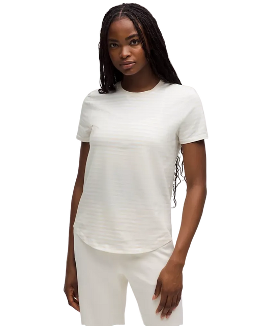 Lululemon Love Curved Hem Crewneck T Shirt Narrow Bold Stripe Light Ivory White