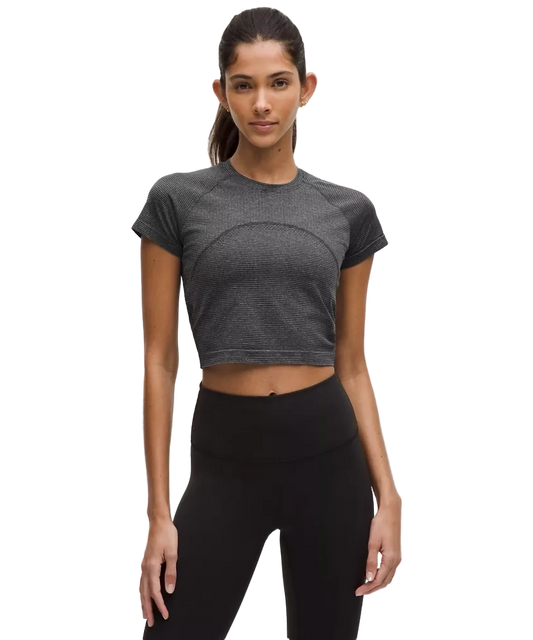 Lululemon Swiftly Tech Cropped Short Sleeve Shirt 2.0 Spandex Stripe Black/white