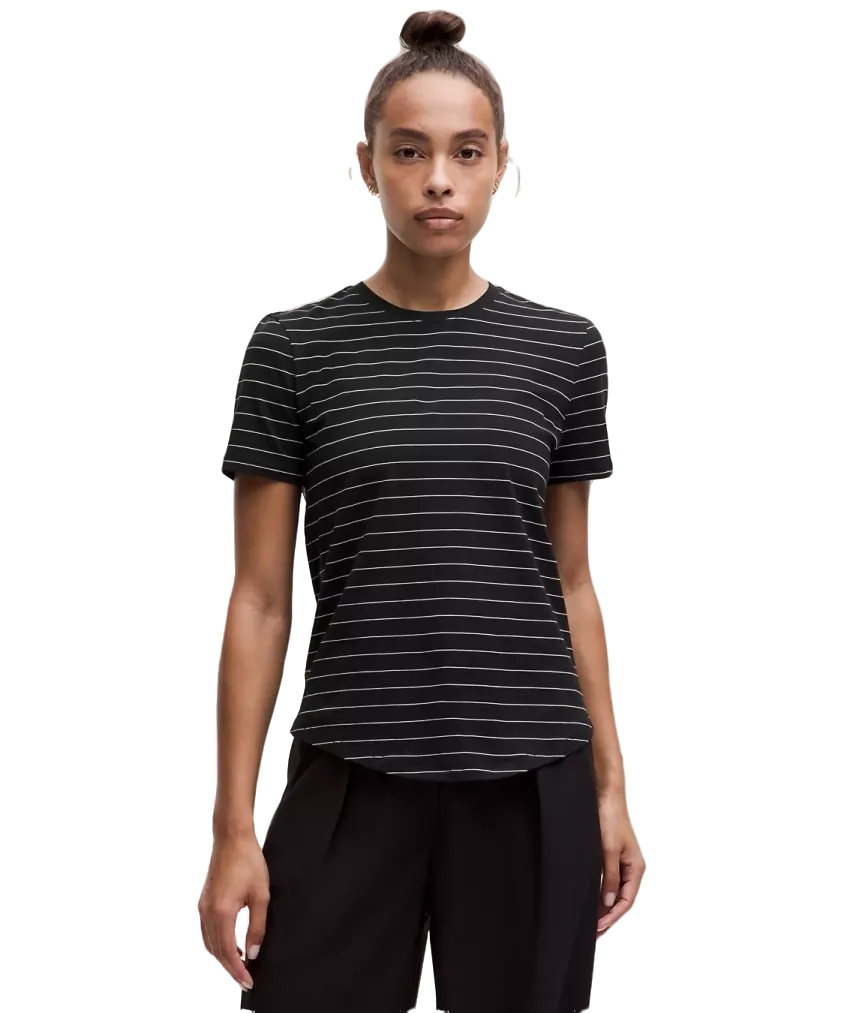 Lululemon Love Curved Hem Crewneck T Shirt Short Serve Stripe Black White