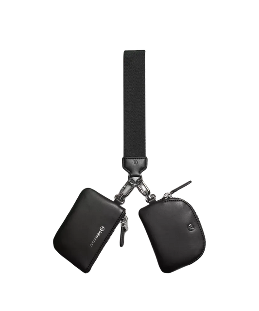 Lululemon Dual Pouch Wristlet Leather Alternative Black/silver