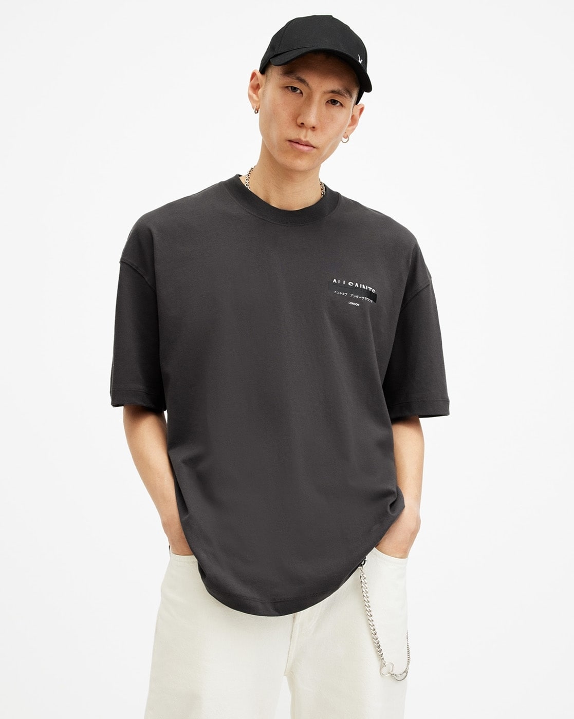 Men Redact Brand Print Oversized Crew Neck T Shirt