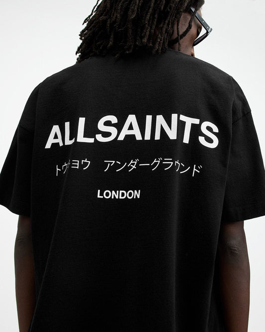 All Saints Underground Cotton Oversized T Shirt With Signature Logo Print (jet Black)