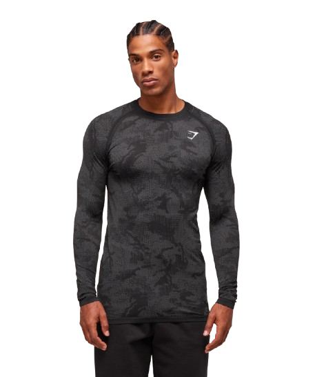 Gymshark Geo Seamless Long Sleeve T Shirt Black/charcoal Grey